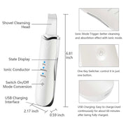 3-in-1 Ultrasonic Facial Spatula electric skin scrubber with shovel cleansing head, ionic mode, USB charging, and LED state display for deep pore cleansing and exfoliation
