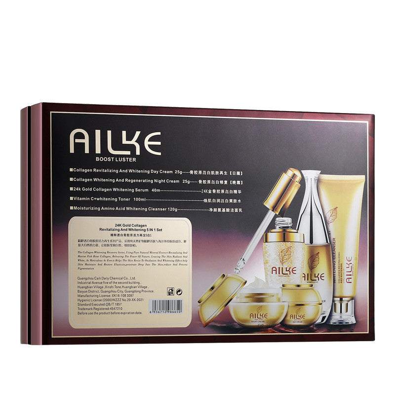 Skin Care 5-piece Set with day cream, night cream, serum, toner, and cleanser for brightening and moisturizing skin