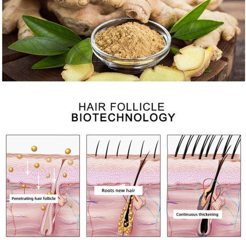 Natural hair growth oil with botanical ingredients stimulating follicles for thicker hair