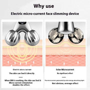 Electric micro-current facial massager with dual roller heads for skin stimulation and face slimming.
