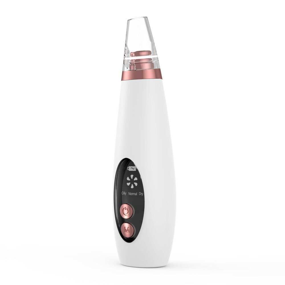 White and rose gold blackhead pore vacuum with adjustable suction for acne and blackhead removal