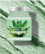Aloe Vera Skin moisturizing and rejuvenating sea salt body scrub in green jar with aloe leaf design