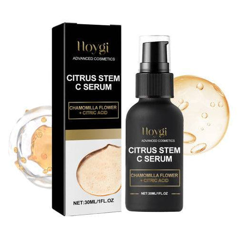 Hoygi Citrus Stem C Serum with chamomilla flower and citric acid for anti-aging, brightening, and firming skin care in a 30ml bottle