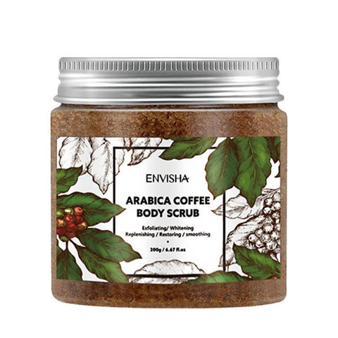 Jar of Envisha Arabica Coffee Body Scrub cream for exfoliating and moisturizing skin