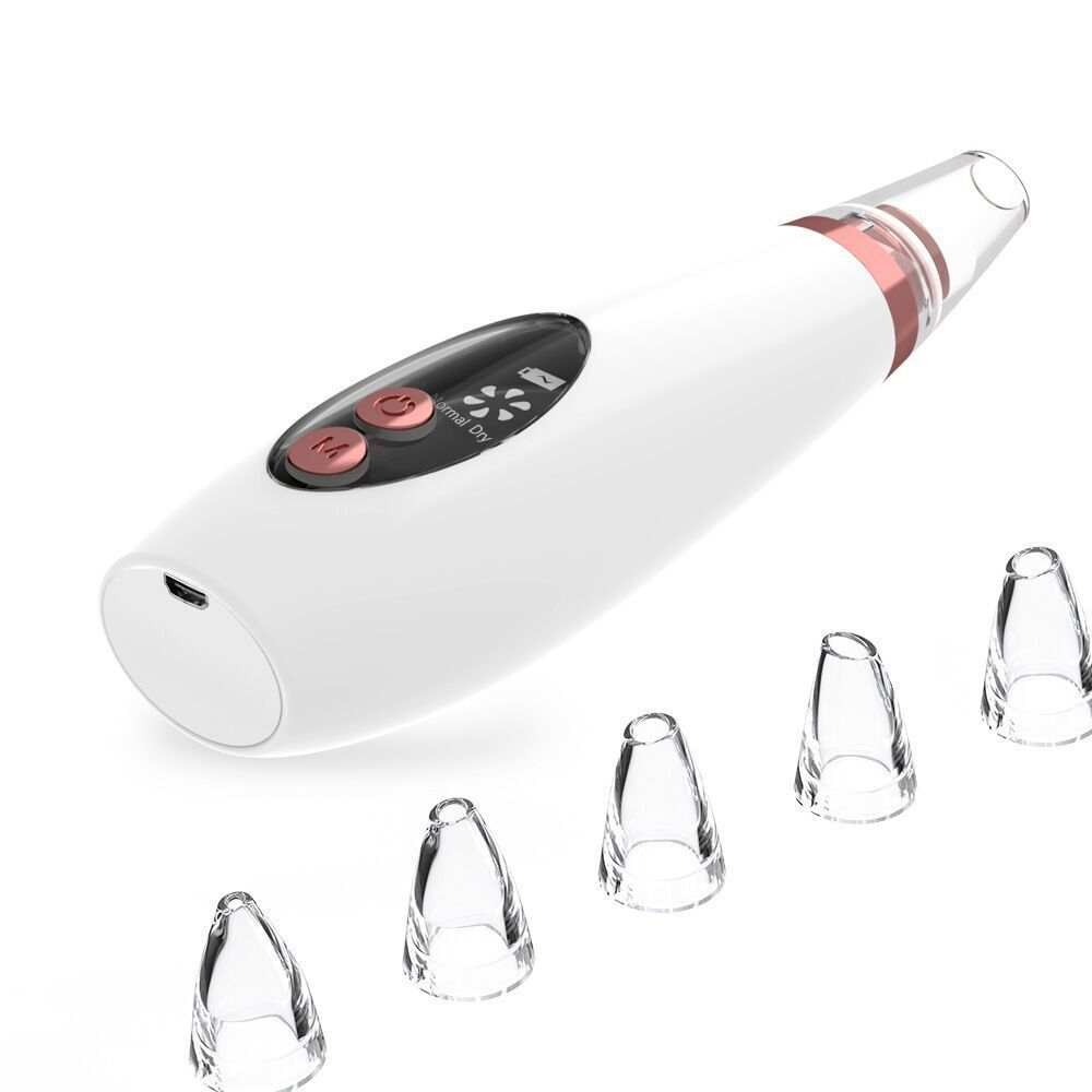 white blackhead pore vacuum with digital display and five detachable suction heads for facial skin care