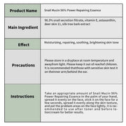 Snail Mucin Energy Repair serum with 96.3% snail secretion filtrate for moisturizing, repairing, and brightening skin tone.