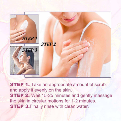 Step-by-step usage of Blueberry Whipped Scrub exfoliating and brightening body scrub on skin