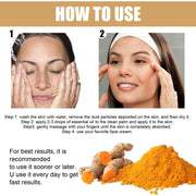 Instructions for applying Dark Spot Correction Serum with turmeric powder illustration