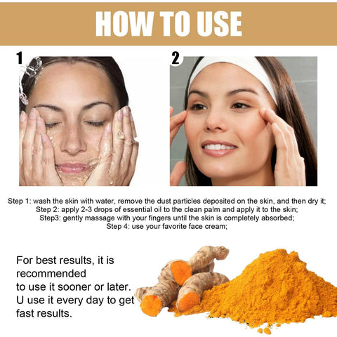 Instructions for applying Dark Spot Correction Serum with turmeric powder illustration