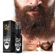 Gentle Beard Growth oil bottle with packaging and close-up of fuller, well-groomed beard before and after results
