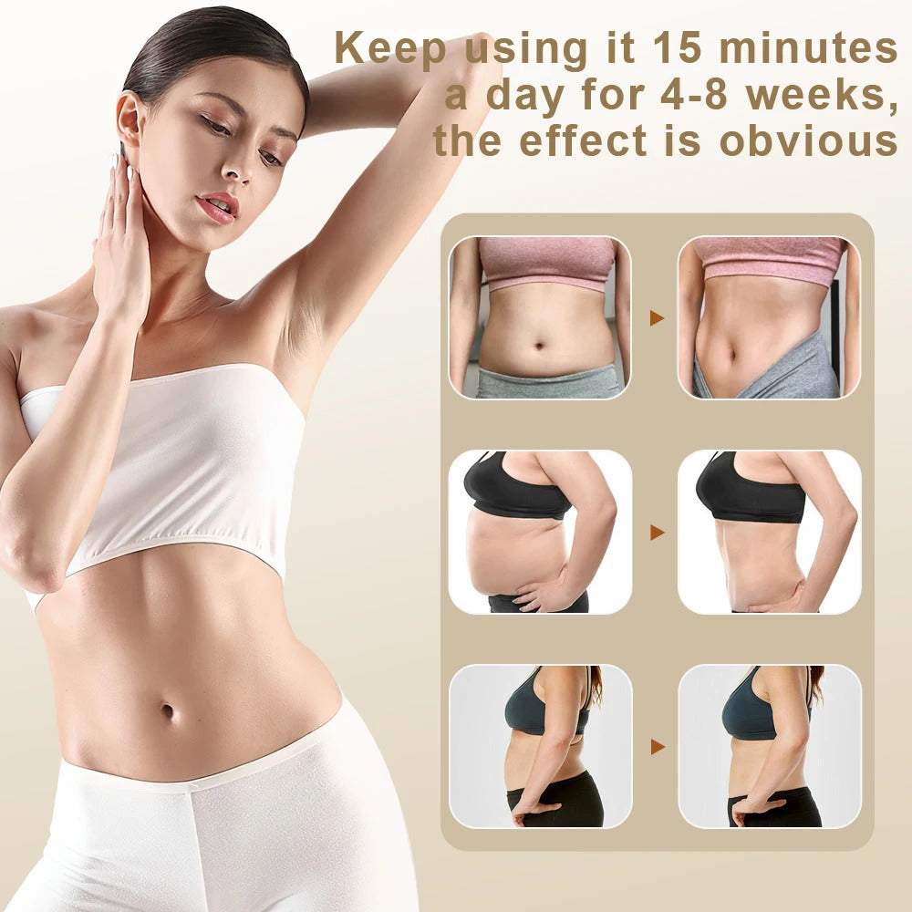 Upgrade 5-In-1 Body Sculptor for cellulite reduction, skin tightening, and body contouring with before and after results on stomach, arms, and legs
