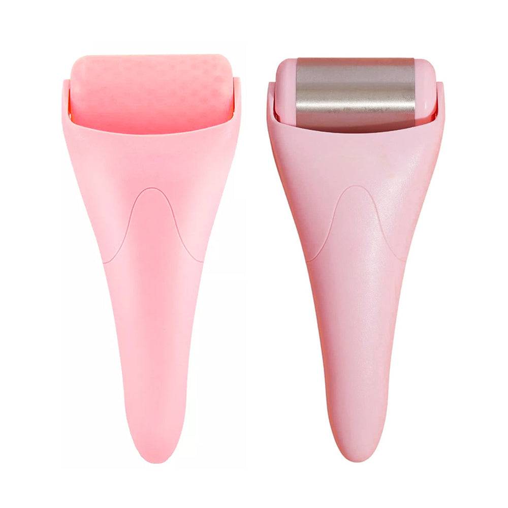 Plastic Care Facial Massage Ice Roller set with ergonomic pink handles for skin soothing and tightening
