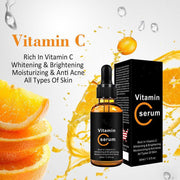 Vitamin C Stock Solution serum bottle and box with orange slices, moisturizing and brightening facial treatment for all skin types