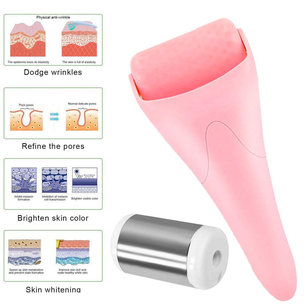 Plastic Care Facial Massage Ice Roller pink cooling tool for reducing wrinkles, refining pores, brightening skin, and whitening complexion