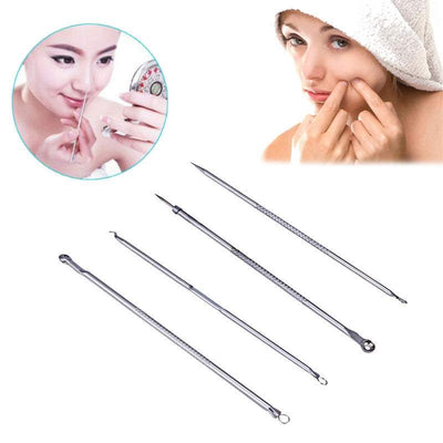 Set of four stainless steel Acne-Needle Blackhead-Remover tools for precise blackhead and pimple extraction and clearer skin