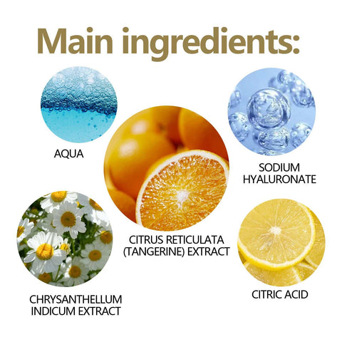 Hoygi Citrus Stem C Serum main ingredients including aqua, sodium hyaluronate, tangerine extract, chrysanthellum indicum extract, and citric acid for anti-aging and skin brightening