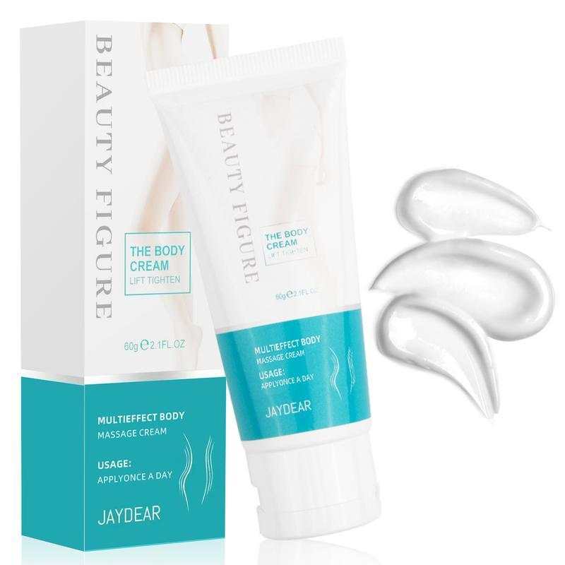 Body Sculpting Cream tube with packaging and cream swatches for skin firming and contouring