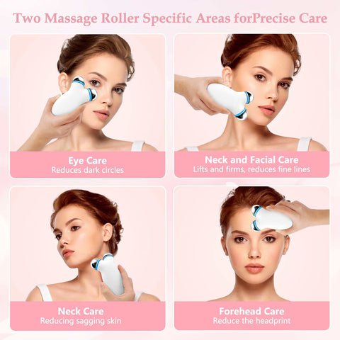Microcurrent Facial Device for anti-aging and wrinkle reduction with targeted rollers for eye, neck, and forehead care.