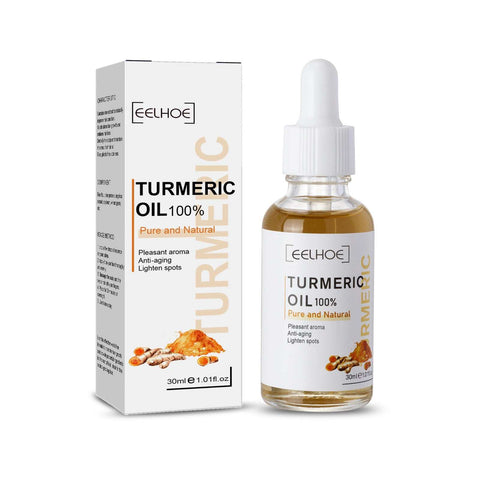 Turmeric oil bottle and box for anti-aging and lightening dark spots skin care