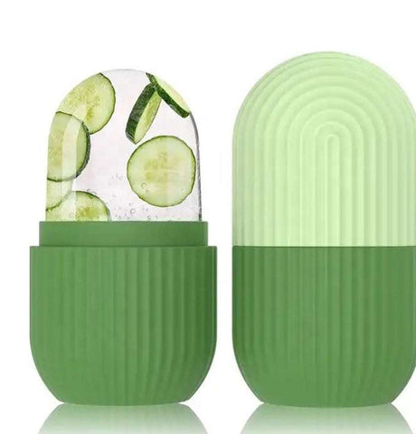Face Glow Ice Roller with cucumber slices for soothing and refreshing skin care treatment