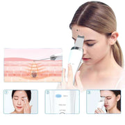 Woman using electric ultrasonic skin scrubber for deep facial cleansing and exfoliation with skincare benefits illustration